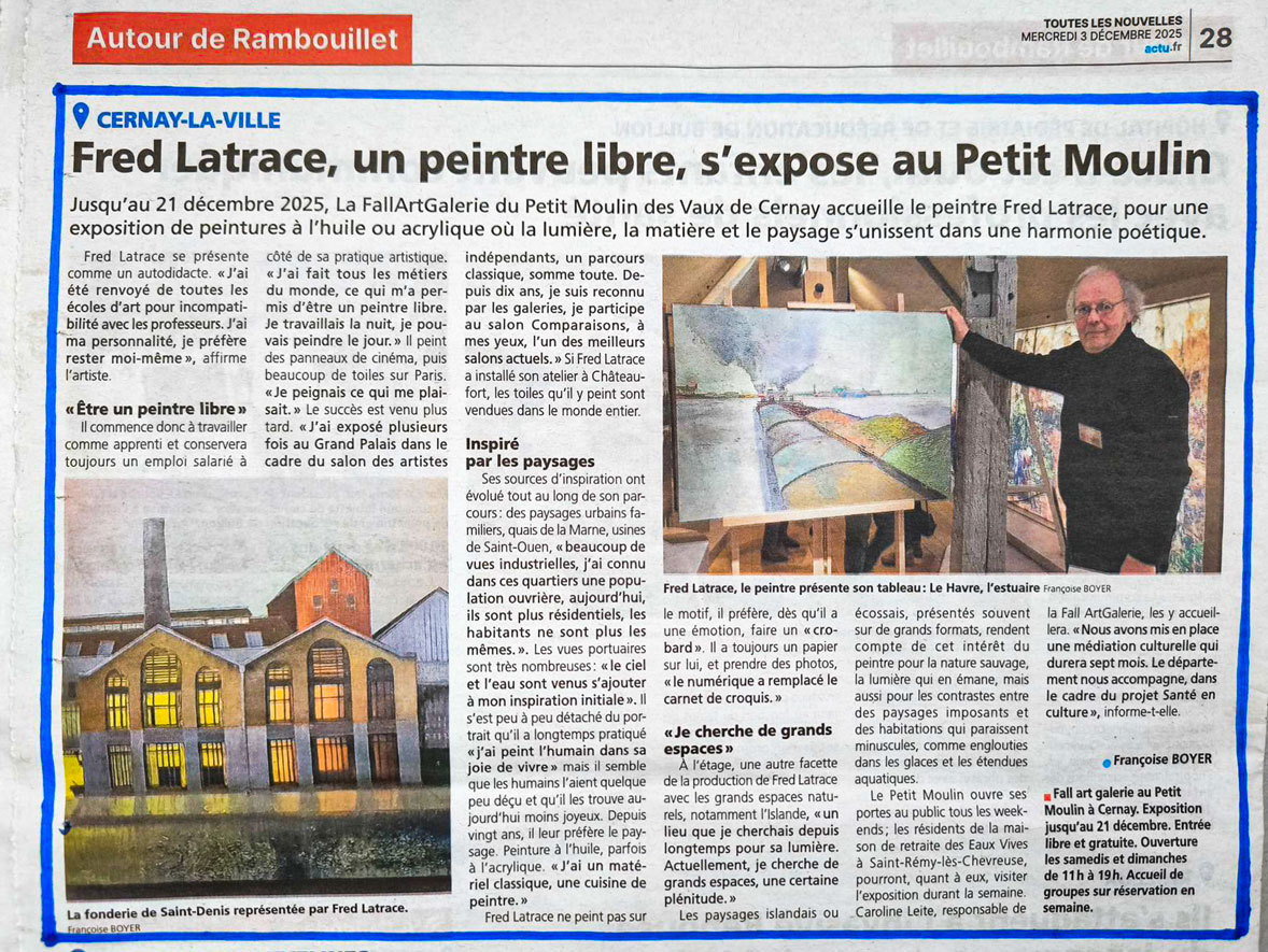 Article du Journal des Vaux de Cernay - "Fred Latrace, un peintre libre, s'expose au Petit Moulin"