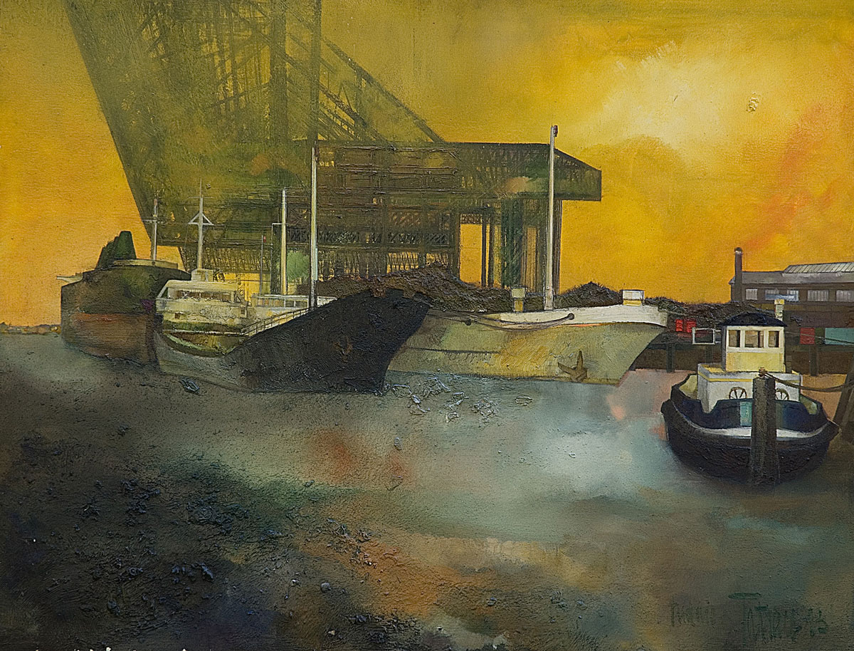 Rotterdam-Pont-Transbordeur-97x130 BOWMORE - Huile sur Toile de 40x40cm - Peintre Frédéric Latrace